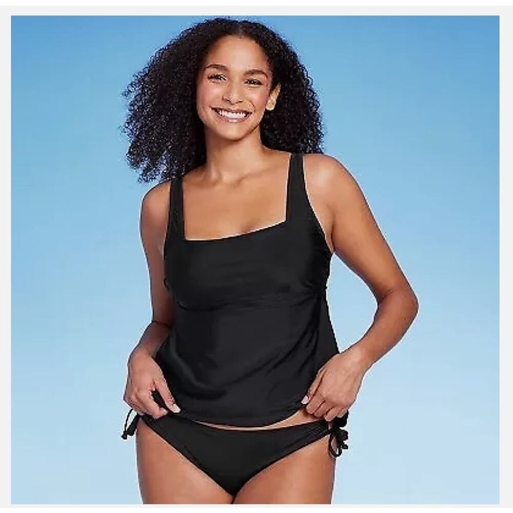 Women's Hidden Underwire Square Neck Tankini Top -Kona Sol Black Medium- NWT New